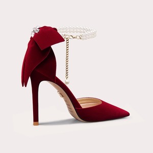 Sandalias de Tacón Blancas/Rojas para Novia con Correa de Tobillo de Perlas y Detalle de Lazo, Elegantes para Bodas - Product Image 2