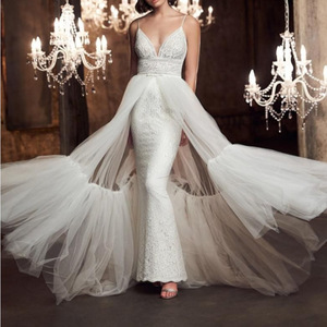 Vestidos de novia de estilo americano europeo para mujer, silueta de sirena/<span class=keywords><strong>trompeta</strong></span>, faldas desmontables antiestáticas de cristal de algodón 100% - Product Image 1