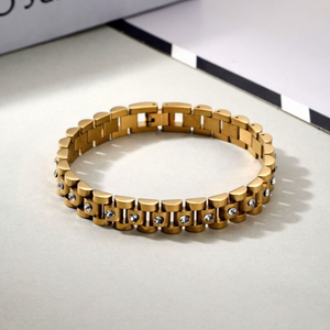 Bracciale per Orologio in Acciaio Inossidabile Placcato Oro 18K all'Ingrosso per Uomo e Donna, Gioiello di Lusso Hip Hop alla Moda - Product Image 3