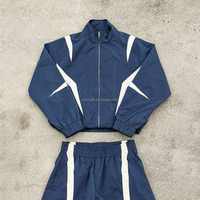 Ensemble de survêtement en nylon surdimensionné personnalisé pour homme, 2 pièces, veste coupe-vent et pantalon doublés en mesh, vente en gros, streetwear