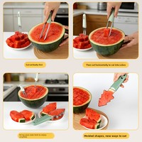 Gadget de cuisine multifonctionnel en acier inoxydable, coupe-pastèque et melon manuel, avec clip de préhension et séparateur de fruits pour usage domestique