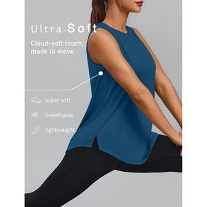 Camiseta Deportiva sin Mangas para Mujer FOXA, Cuello Redondo, Asimétrica, de Secado Rápido, para Yoga, Running, Gimnasio, UPF 50+, Corte Holgado - Product Image 4