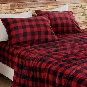 Ensemble de literie en <span class=keywords><strong>flanelle</strong></span> pour lit queen size, ensemble de literie de Noël à carreaux rouges et noirs de luxe, draps en polaire super doux et chauds, 4 pièces - Product Image 3