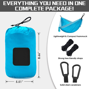 Hamac de camping portable en nylon 210T pour une ou deux personnes, idéal pour la randonnée en extérieur, avec fonction de lit suspendu et coutures renforcées - Product Image 3