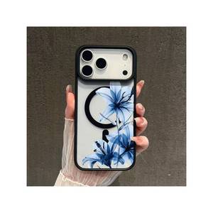 Funda Transparente con Anillo Magnético y Diseño de Flor de Lirio Azul para iPhone 17 16 15 14 13 12 Pro Max, Carcasa de PMMA Transparente - Product Image 1