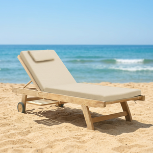 Chaise longue en teck pliable, design minimaliste moderne, style côtier, pour extérieur, patio, chaise de plage portable, salon de villa - Product Image 1
