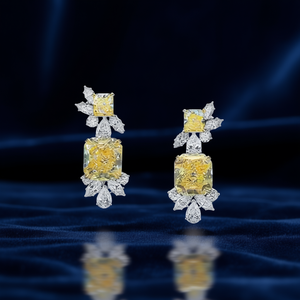 Pendientes de Diamantes en Oro Blanco E2295, Corte Princesa, Diamantes Amarillos Naturales, Certificados por GIA, Joyería de Boda para Mujer - Product Image 2