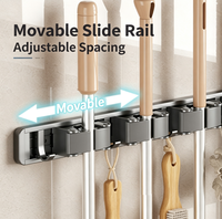 Support mural robuste en acier inoxydable pour balai et serpillière, sans perçage, organisateur de salle de bain, clip de rangement, crochet de suspension