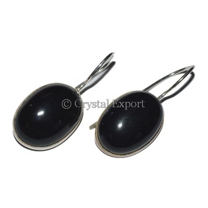 ต่างหูทองเหลืองอัญมณีออบซิเดียนสีดำ - Product Image 1