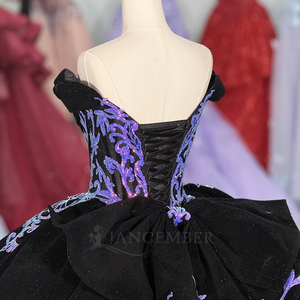 Jancember 1507 Abito da Quinceañera di Lusso in Velluto Nero con Paillettes Viola, Abito da Ballo Gotico, Abito da Sposa Formale per Cerimonie Nuziali ed Eventi - Product Image 6