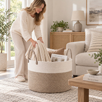 Panier à linge extra large en corde de coton avec poignées, panier de rangement tressé pour couvertures, vêtements, chambre, salon, organisateur de maison