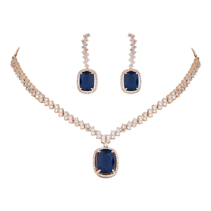 Ensemble de bijoux pour femmes, collier et boucles d'oreilles pendantes, plaqué or rose, zircone cubique, diamant américain, pour les fêtes - Product Image 2