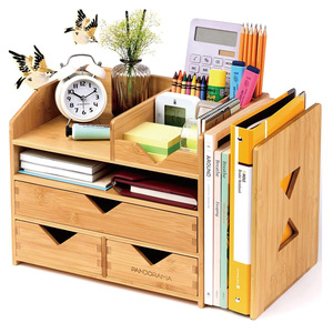 Bamboo Desktop <b>File</b> <b>Organizer</b> 4 Layers Multifunction Storage Rack For Desk Neatening - Product Image 1