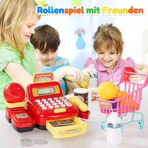 Caisse enregistreuse pour enfants, jouet de simulation avec son, lumière, calculatrice, balance, scanner et pièces de monnaie pour jeu de rôle en supermarché - Product Image 1
