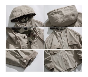 Veste de travail à capuche en velours côtelé OEM personnalisée pour homme, coupe ample, style rétro américain, 100 % coton sergé - Product Image 2