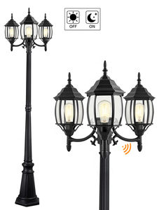 Hoàng hôn đến bình minh cảm biến ngoài trời đèn bài ánh sáng 3 đầu cổ điển màu đen cực rõ ràng tấm kính không thấm nước bên ngoài ánh sáng đường phố - Product Image 6