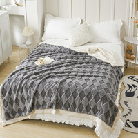Winter Warme Doppellagige Karierte Geprägte Sherpa-Fleece 100% Polyester Gestrickte Schlichte Weiche Wurfdecke für Bett
