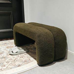 Entryway Shoe-Changing <b>Storage</b> Function Long Minimalist Modern Wood Design Lambswool Upholstery Bedroom Living Room - Product Image 4