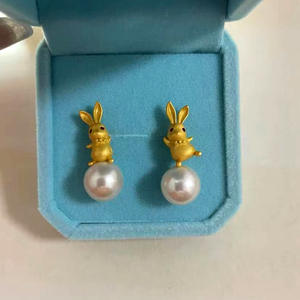 S925 <b>Silver</b> DIY Pearl Accessories 8-10mm Round Beads Female Earnail with Empty Support Rabbit 21815 <b>Stud</b> Earrings - Product Image 3