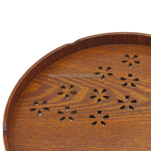 Plateau de service rond en bois de style japonais, fleurs de cerisier <span class=keywords><strong>creuses</strong></span>, assiette écologique et durable pour restaurant familial - Product Image 2