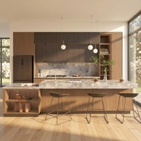 Cuisine moderne modulaire avec plan de travail en marbre, meubles de cuisine en bois sur mesure pour villa, appartement, projet résidentiel