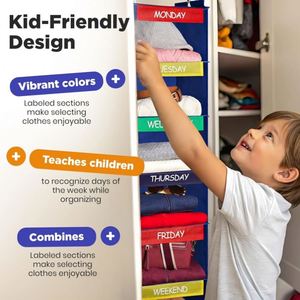 Non-Woven 6-Tier Hanging Closet Organizer with Iron Frame Weekly Clothing Storage with Side Pockets Kids Foldable Closet Shelves - Product Image 6