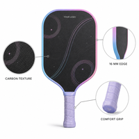 Raquette de pickleball en fibre de carbone T700 rose et violette, fabrication directe d'usine, 16 mm thermoformée avec noyau en nid d'abeille PP pour joueurs avancés