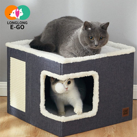 Maison pour chat pliable en forme de cube 41x41x35cm avec griffoir, tissu confortable, lit pour animaux de compagnie toute saison pour chats d'intérieur et petits chiens