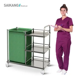 SKH027 SAIKANG Economic Hotel Housekeeping Clean Linen Cart Stainless Steel Hospital Laundry Trolley
