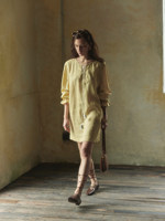 Jupe courte vintage en lin jaune, style français, avec franges, pour l'été