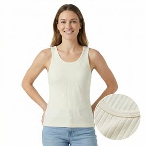 Débardeur côtelé sans manches pour <span class=keywords><strong>femme</strong></span>, coupe ajustée, en maille, basique, couleur crème - Product Image 1