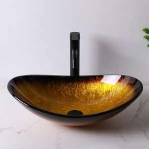 Robinet <span class=keywords><strong>de</strong></span> salle <span class=keywords><strong>de</strong></span> bain en forme <span class=keywords><strong>de</strong></span> <span class=keywords><strong>bateau</strong></span> en verre artistique évier sans huile en bronze frotté et ensemble <span class=keywords><strong>de</strong></span> <span class=keywords><strong>vidange</strong></span> pop-up, évier en verre doré - Product Image 3