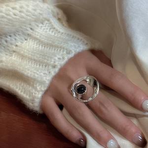 Women's Adjustable S925 Sterling Silver Retro Agate Set Ring Korean Version Niche Design Simple INS Style <b>Beaded</b> <b>Bracelet</b> - Product Image 3