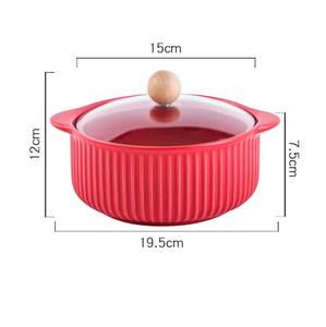 Vaisselle mate Bol à soupe aux nouilles Ramen en céramique avec couvercles de couverture Couleur Glaçure Deux oreilles Bols à bulles - Product Image 6