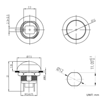 Interruptor de Botón Pulsador de Plástico HBAN de 12 mm, Cabeza Abombada, 3A/5A 250V/125V 1NO IP68, Momentáneo, 2 Pines, Impermeable, para Control Industrial