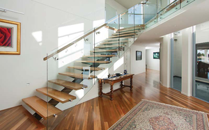 <span class=keywords><strong>Escalier</strong></span> droit flottant sur mesure en bois de haute qualité avec rampe en verre pour villa intérieure - Product Image 2