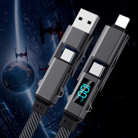 Câble de charge rapide et de données 4-en-1 amélioré avec écran LED plat, en alliage de zinc tressé, USB/Type-C vers Type-C/8 broches, 1M/1.5M/2M pour iPhone 17