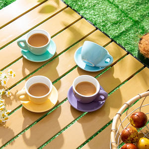 Chaozhou Ceramic Coffee <b>Cup</b> <b>And</b> <b>Saucer</b> Set Round Solid Color Yellow Blue Purple Green Afternoon <b>Tea</b> 2024 DB2110 - Product Image 3