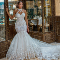 Nouvelle Robe de Mariée Sirène de Luxe en Dentelle Blanche 2022, Style Tube Élégant, Perles Lourdes, Grande Taille, pour Fêtes Africaines