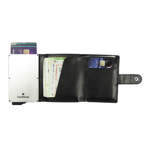 คาร์ดโฮดาที่ใส่บัตร RFID อลูมิเนียม กระเป๋าสตางค์สั้นสำหรับทุกเพศ หนังแท้ ปิดแบบพับได้ ดีไซน์เรียบง่าย ป้องกันการโจรกรรม - Product Image 1