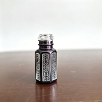 Flacons de parfum vintage noirs octogonaux gravés de 3 ml avec bouchon en forme de dôme de château et applicateur en verre