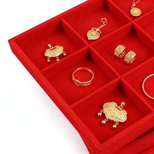 <b>Red</b> Velvet Multifunctional Rectangle Jewelry Earrings Necklace Pendant Ring Watch <b>Bracelet</b> Display Tray - Product Image 2