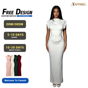 A&J Apparel Factory Women Corset Panel Maxi Dress Mock Neck Sculpted Shoulder Bodycon Ivory <b>Blush</b> Quiet Luxury ODM 2026 - Product Image 1