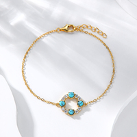 Bracelet ajustable en argent sterling 925 plaqué or PVD 18 carats sans nickel, avec breloque urbaine, maillons de chaîne, turquoise et zircon cubique, tendance, certifié IGI, idéal pour un cadeau