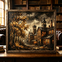 Peinture à l'huile abstraite moderne sur toile, feuilles dorées, sentier forestier, peinte à la main, œuvre d'art haute définition pour salon
