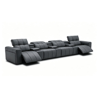Ensemble de canapés électriques 4 places en cuir chocolat de luxe avec lampes de lecture intégrées et consoles de rangement multimédia pour villa