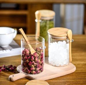 Tarro de almacenamiento de vidrio de borosilicato alto, apto para alimentos, para especias y granos, con cuchara de madera clásica, resistente al calor, para cocina - Product Image 2
