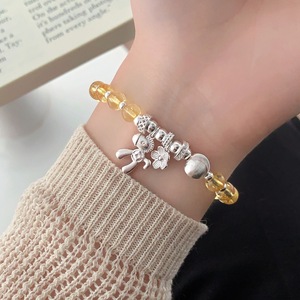 สร้อยข้อมือคริสตัลสีเหลืองเงินแท้ S925 พร้อมลูกปัดตาแมว ดีไซน์ดอกไม้ เครื่องประดับสำหรับผู้หญิงสวมใส่ทุกวัน - Product Image 1