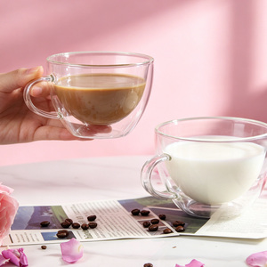 Ensemble de tasses à café transparentes à <span class=keywords><strong>double</strong></span> <span class=keywords><strong>paroi</strong></span>, <span class=keywords><strong>latte</strong></span> <span class=keywords><strong>macchiato</strong></span>, cappuccino, tasse thermique en <span class=keywords><strong>verre</strong></span>, design moderne - Product Image 4