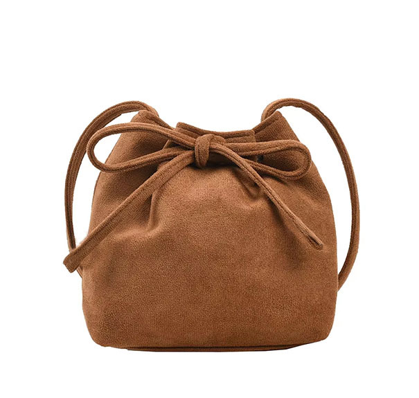 Autumn Winter Drawstring Cross Body Bucket Bag